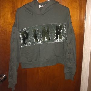 💚Olive Green PINK Crop Hoodie💚